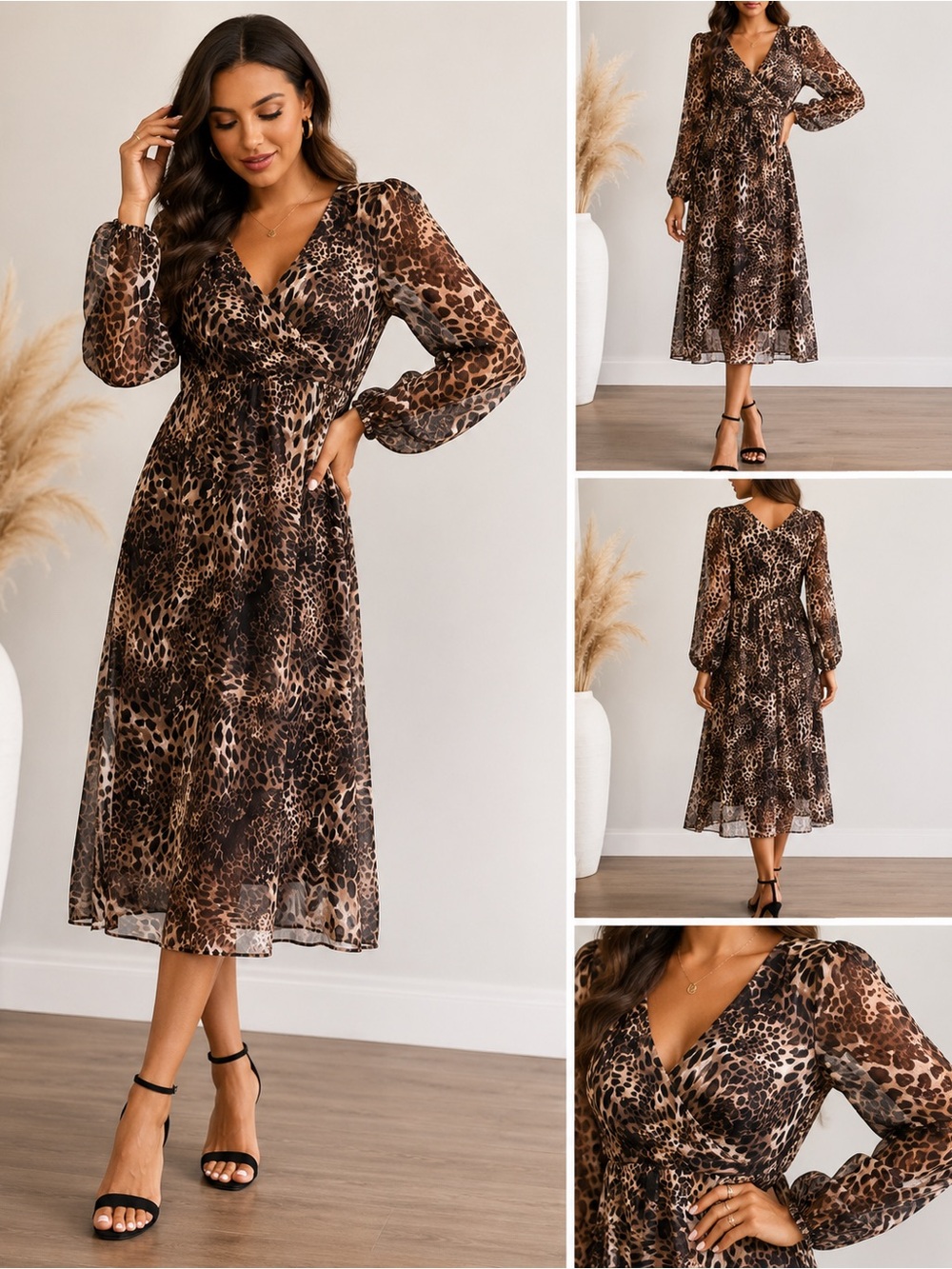 NWT! Tara Jarmon Rayane Leopard Print Sheer Sleeve Midi Dress